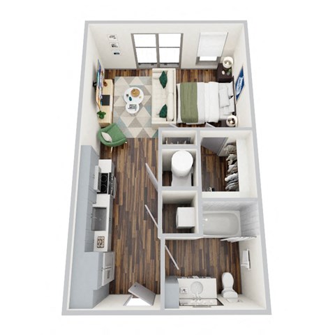 Floor plan for studio, 1 bath, 542 sqft